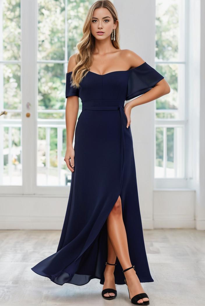 elegant chiffon high low off the shoulder bridesmaid dress 112660