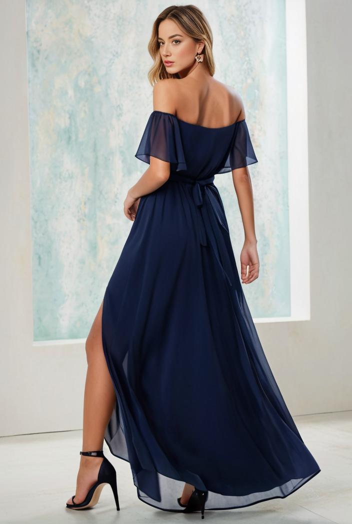 elegant chiffon high low off the shoulder bridesmaid dress 112665