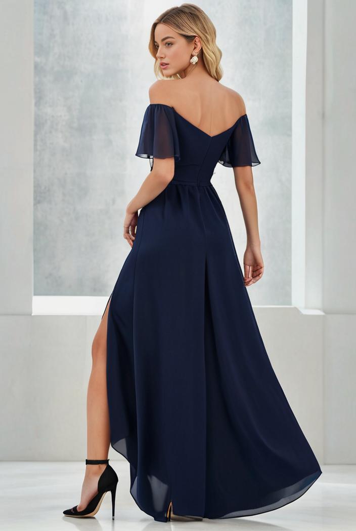 elegant chiffon high low off the shoulder bridesmaid dress 112666