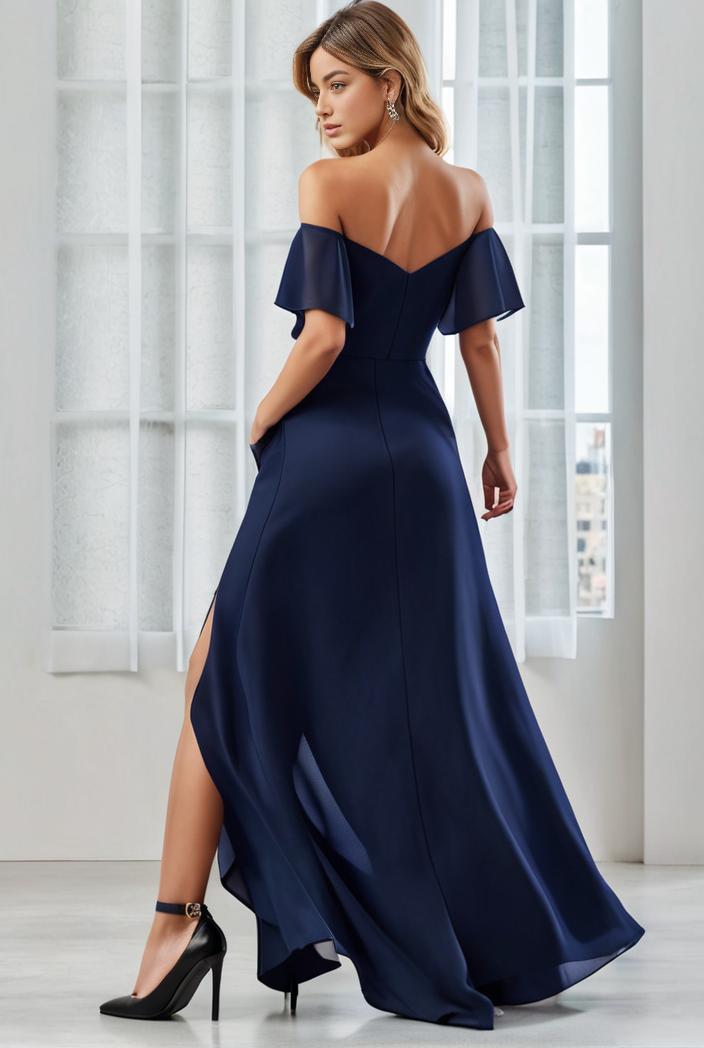 elegant chiffon high low off the shoulder bridesmaid dress 112667