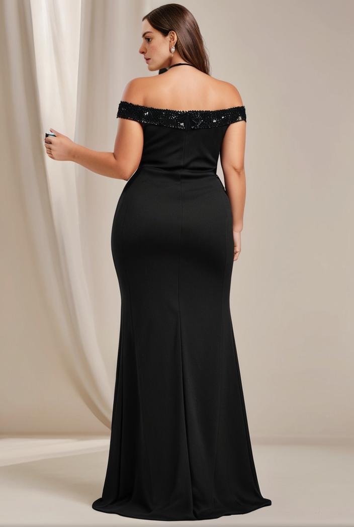 stylish plus size bodycon deep v neck sequin evening dress 100375