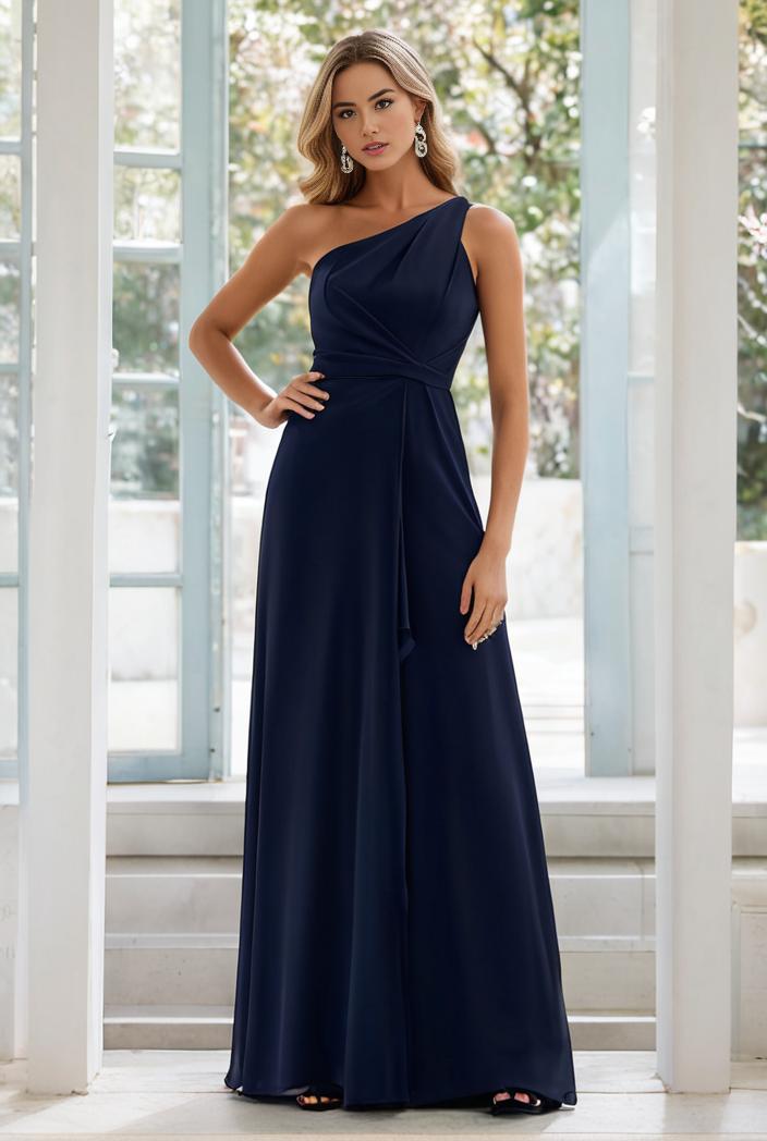 flowy chiffon one shoulder with three straps bridesmaid dress 115384
