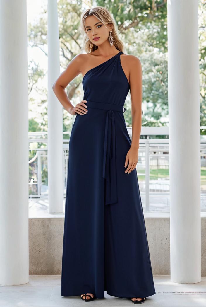 flowy chiffon one shoulder with three straps bridesmaid dress 115387