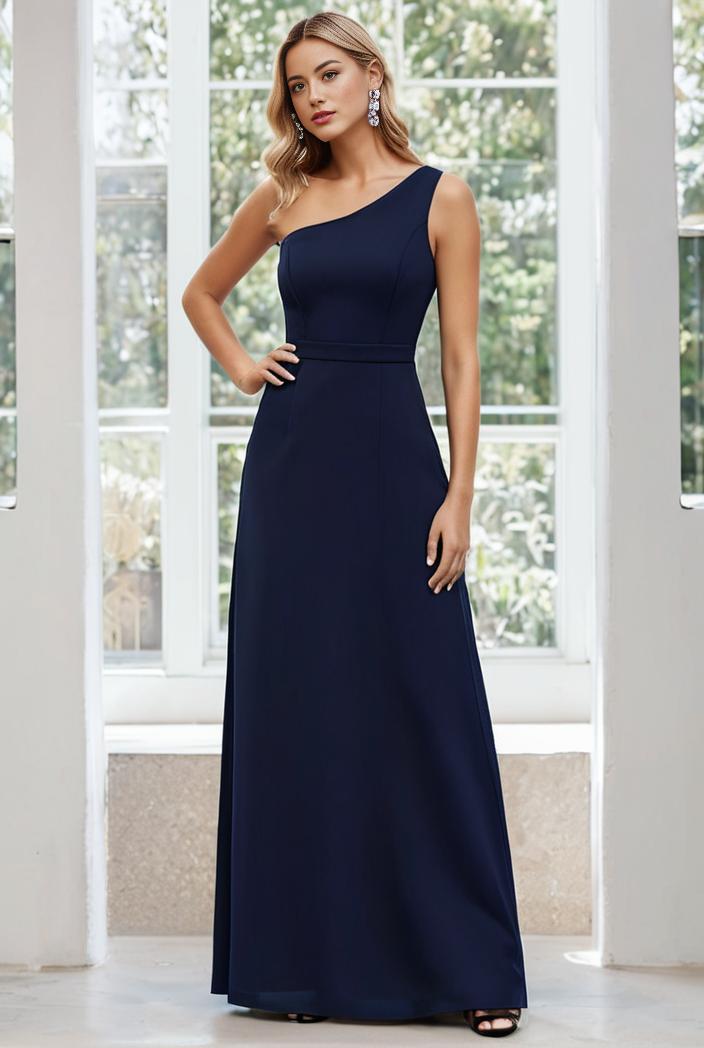 flowy chiffon one shoulder with three straps bridesmaid dress 115388