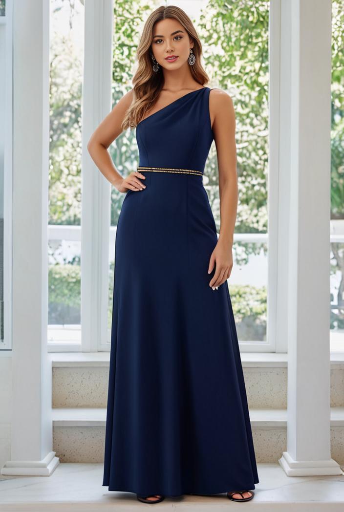 flowy chiffon one shoulder with three straps bridesmaid dress 115390
