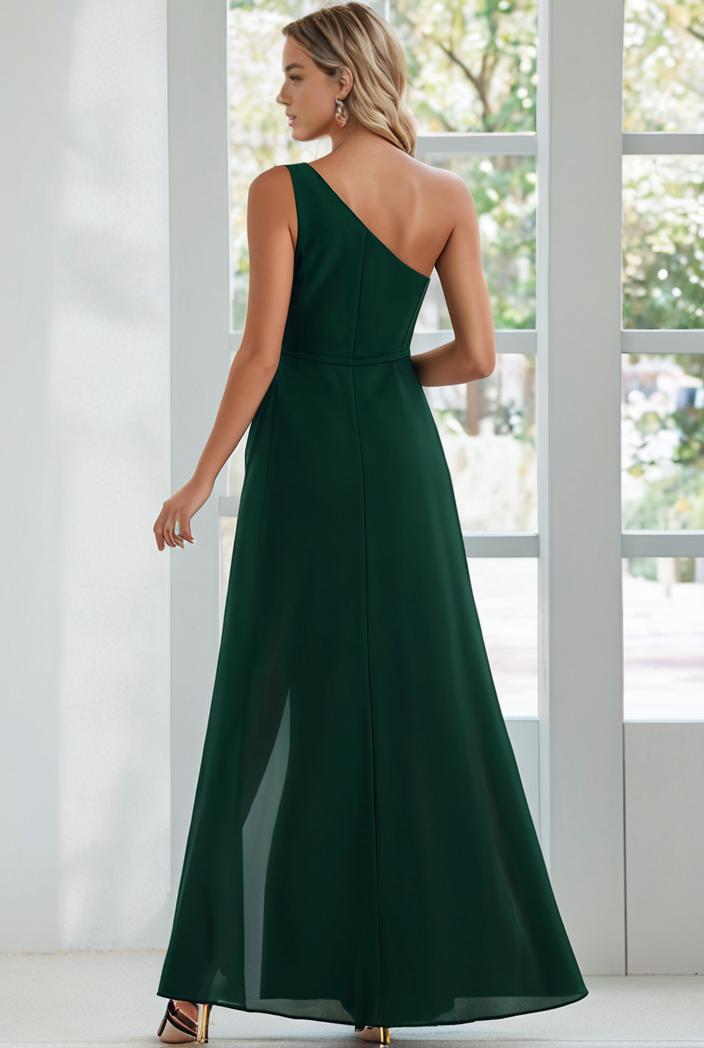 flowy chiffon one shoulder with three straps bridesmaid dress 115392