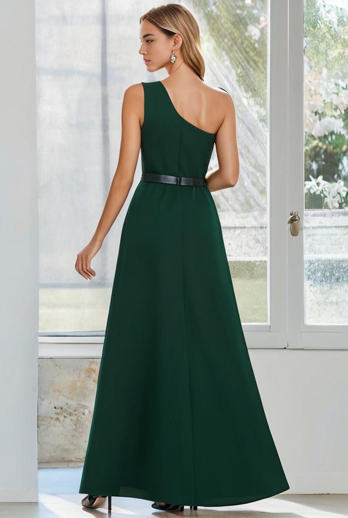 flowy chiffon one shoulder with three straps bridesmaid dress 115394