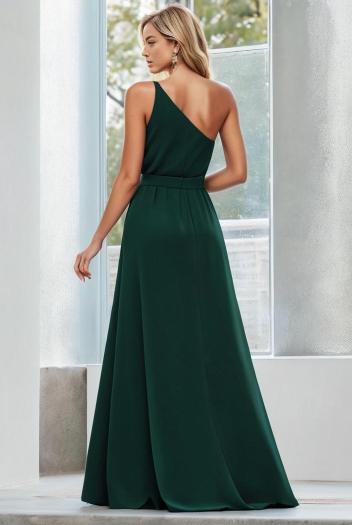 flowy chiffon one shoulder with three straps bridesmaid dress 115395