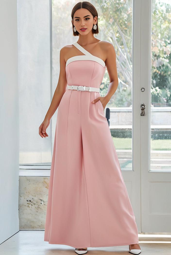 flowy chiffon one shoulder with three straps bridesmaid dress 115410