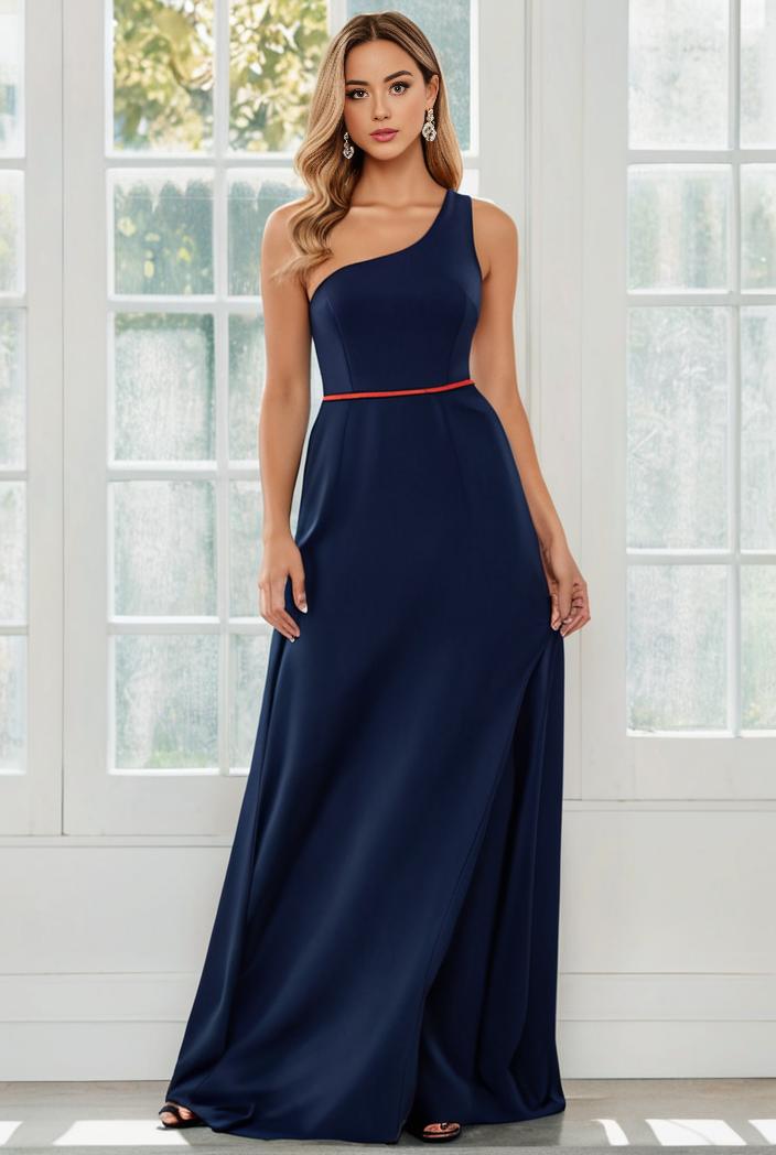 flowy chiffon one shoulder with three straps bridesmaid dress 115417