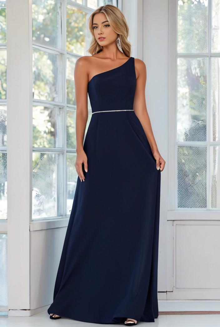 flowy chiffon one shoulder with three straps bridesmaid dress 115420