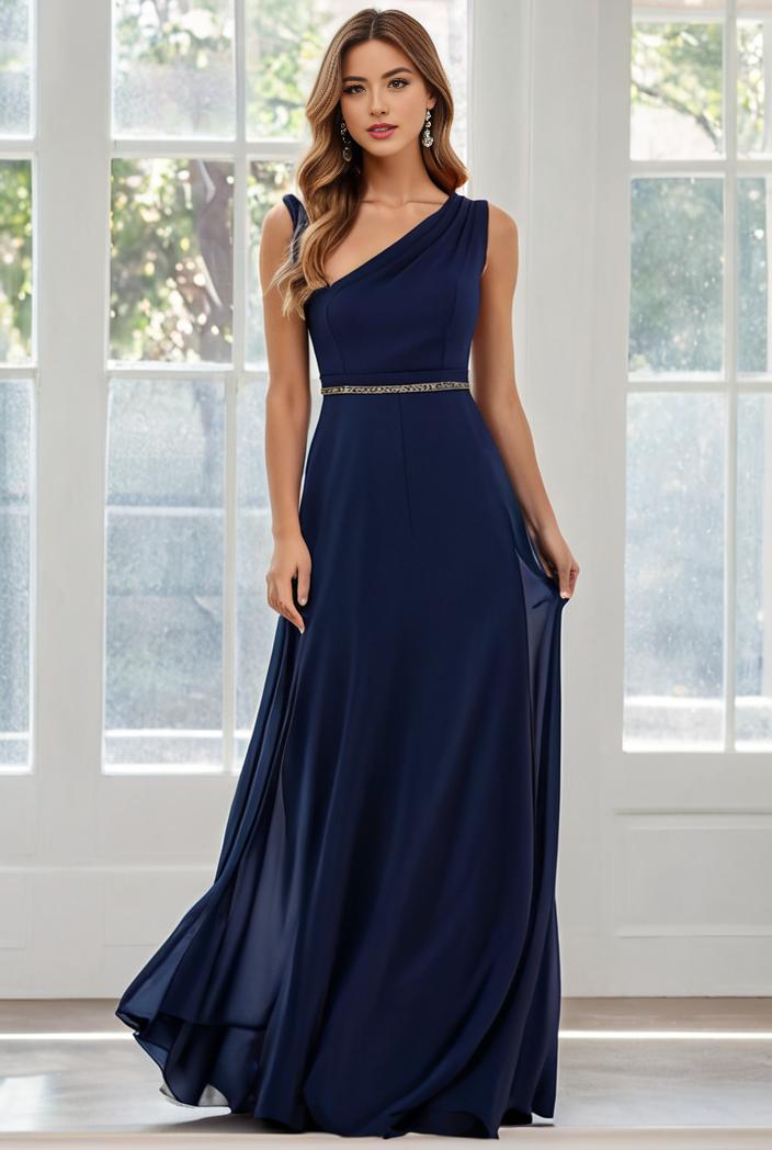 flowy chiffon one shoulder with three straps bridesmaid dress 115422