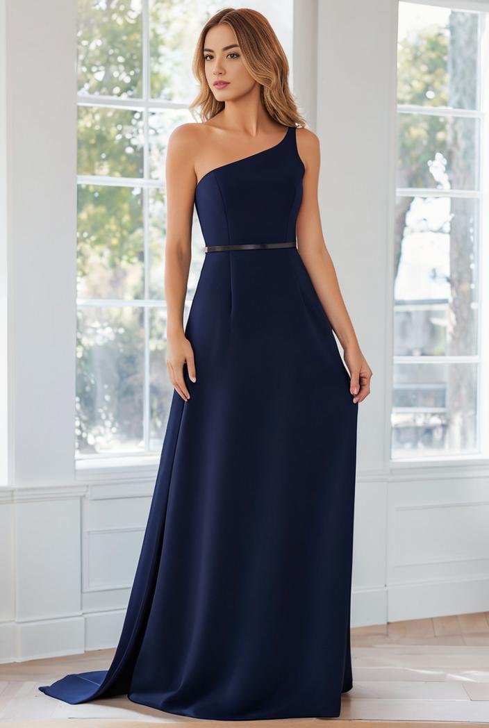 flowy chiffon one shoulder with three straps bridesmaid dress 115423