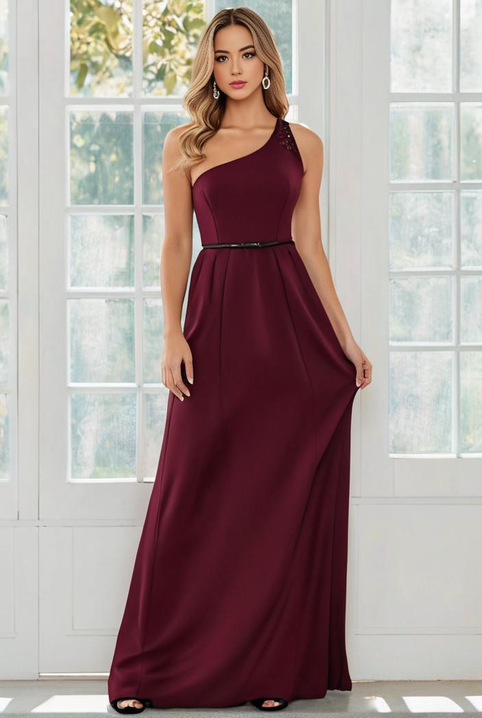 flowy chiffon one shoulder with three straps bridesmaid dress 115425