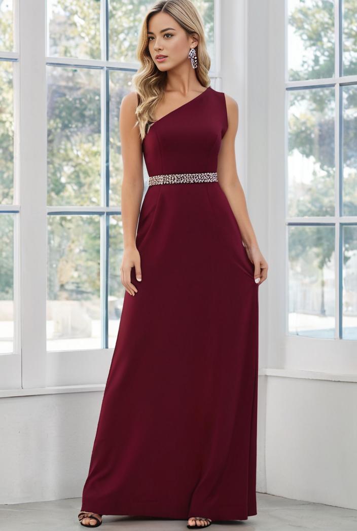 flowy chiffon one shoulder with three straps bridesmaid dress 115428