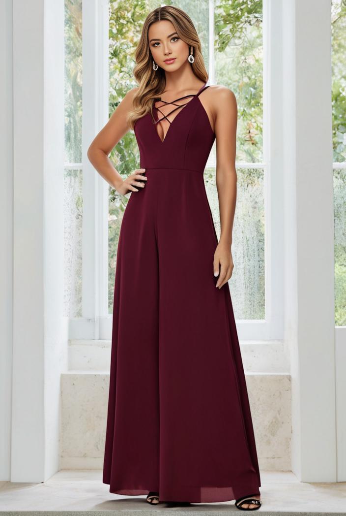 flowy chiffon one shoulder with three straps bridesmaid dress 115441