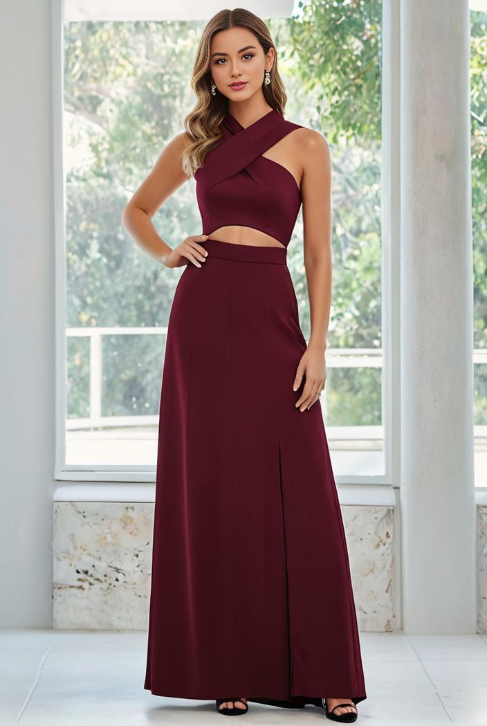 flowy chiffon one shoulder with three straps bridesmaid dress 115442