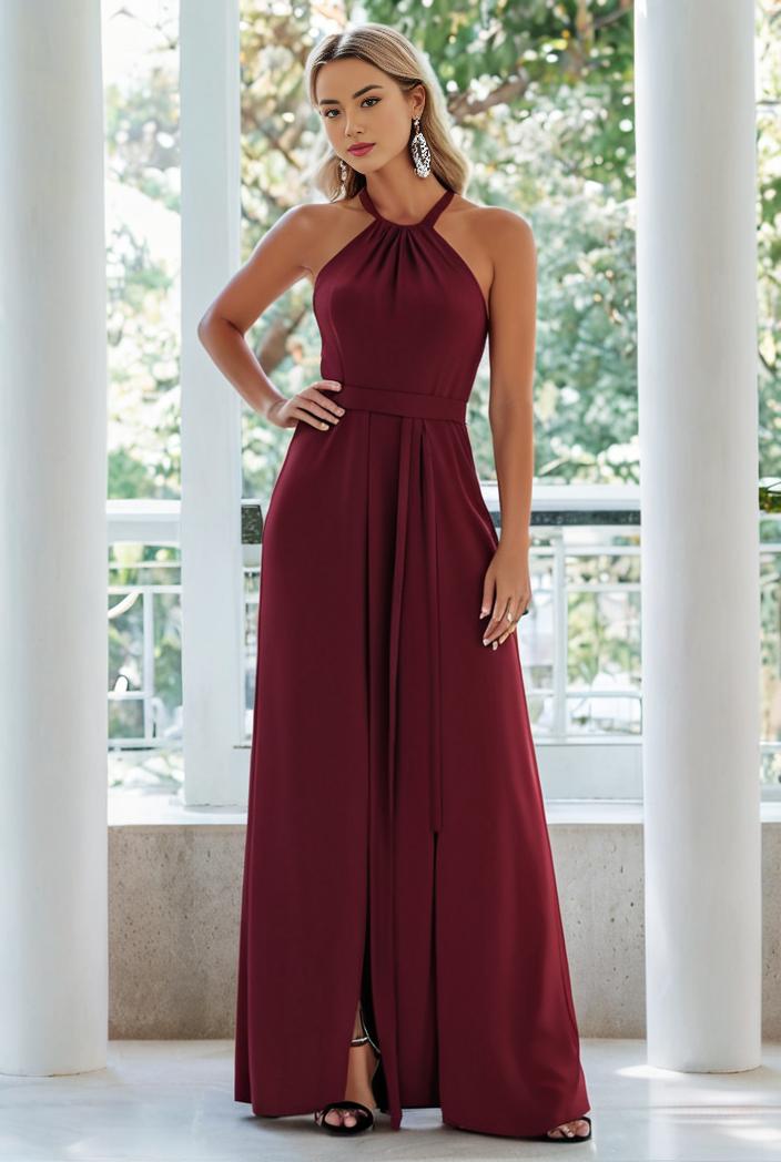 flowy chiffon one shoulder with three straps bridesmaid dress 115443