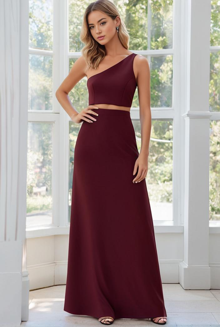 flowy chiffon one shoulder with three straps bridesmaid dress 115445