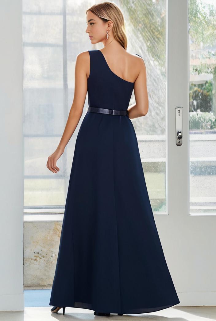 flowy chiffon one shoulder with three straps bridesmaid dress 115450