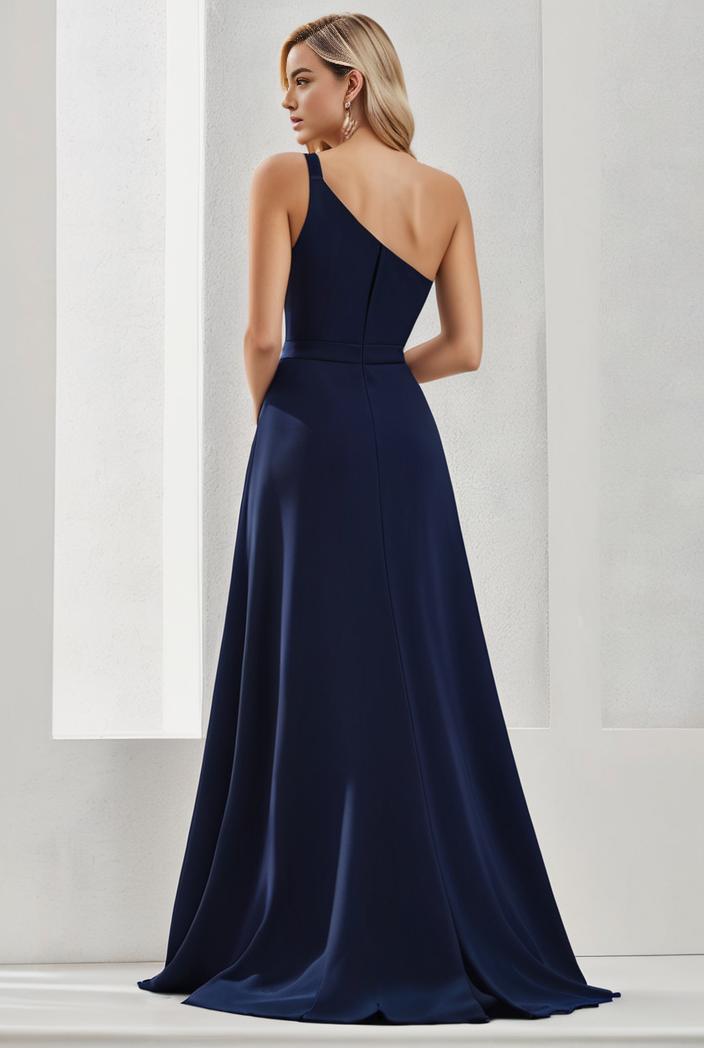 flowy chiffon one shoulder with three straps bridesmaid dress 115452