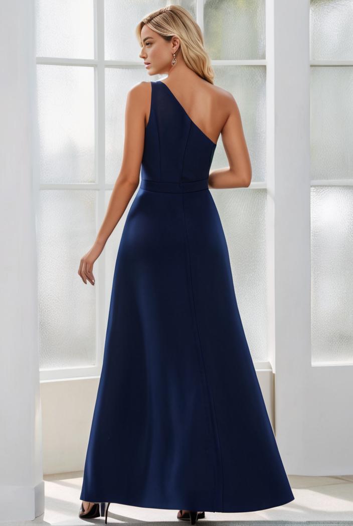 flowy chiffon one shoulder with three straps bridesmaid dress 115453