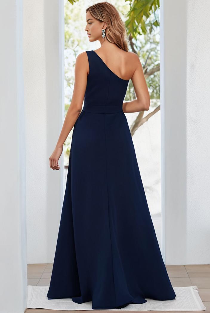 flowy chiffon one shoulder with three straps bridesmaid dress 115455