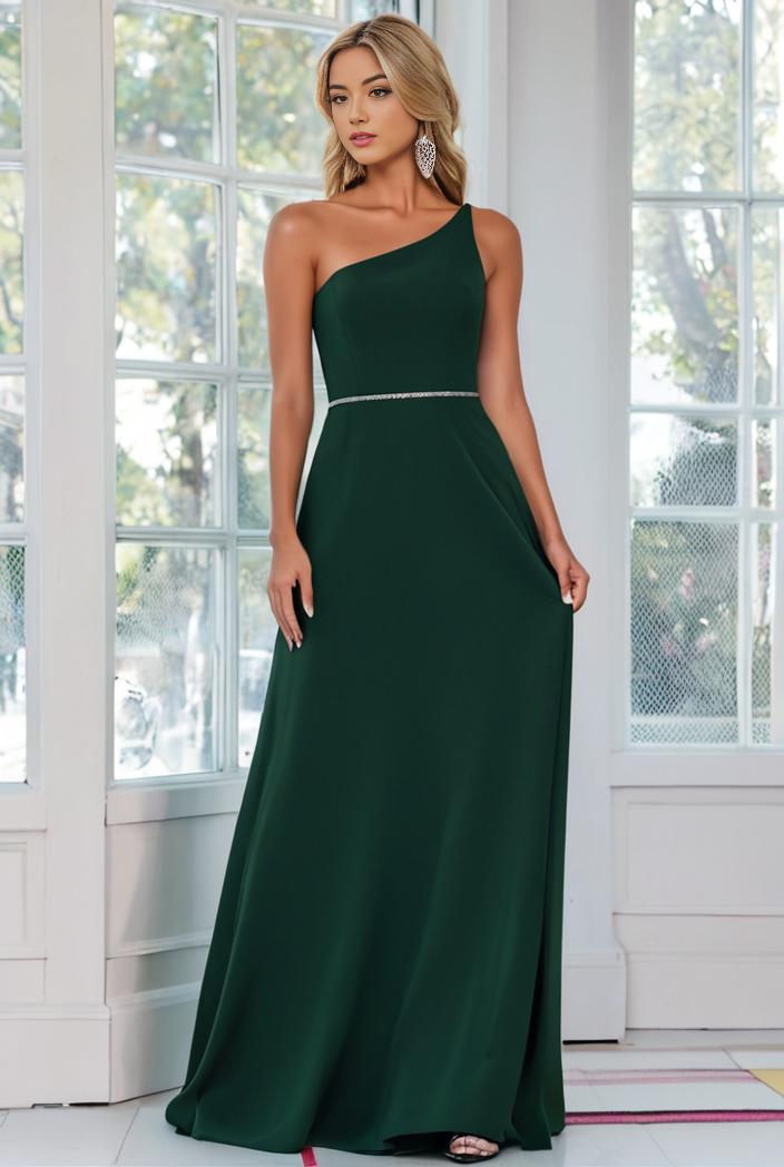 flowy chiffon one shoulder with three straps bridesmaid dress 115459