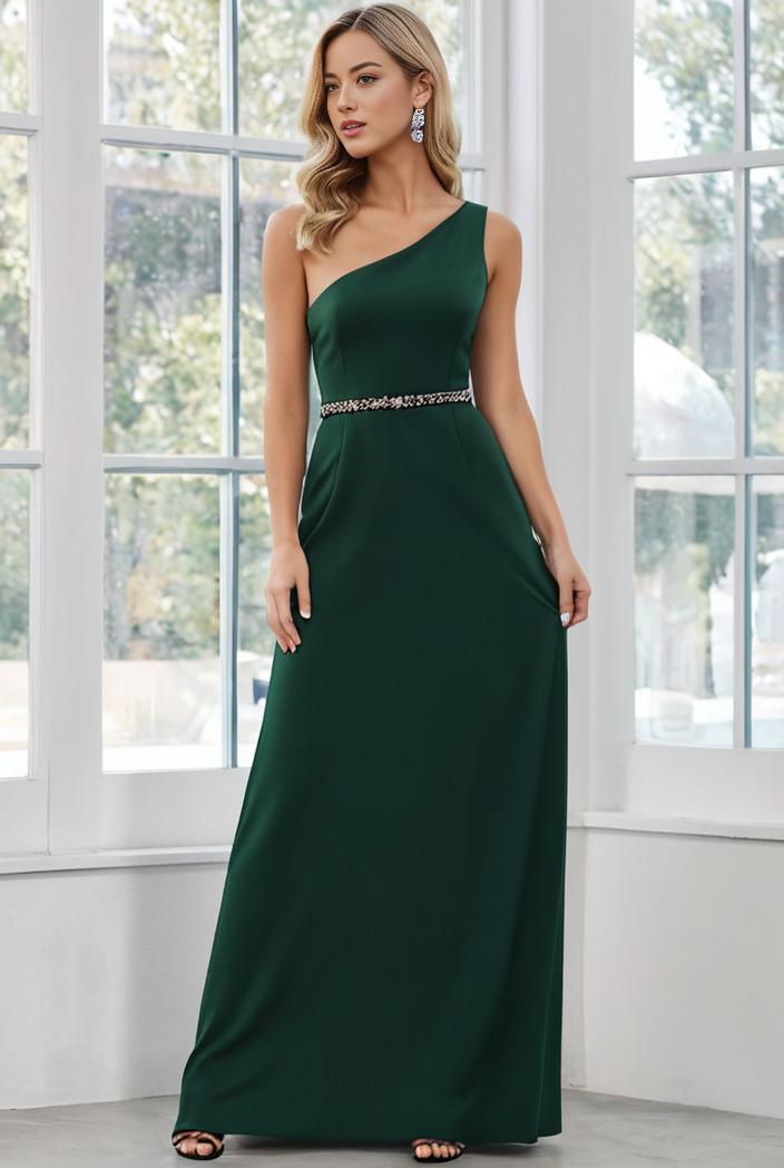 flowy chiffon one shoulder with three straps bridesmaid dress 115460