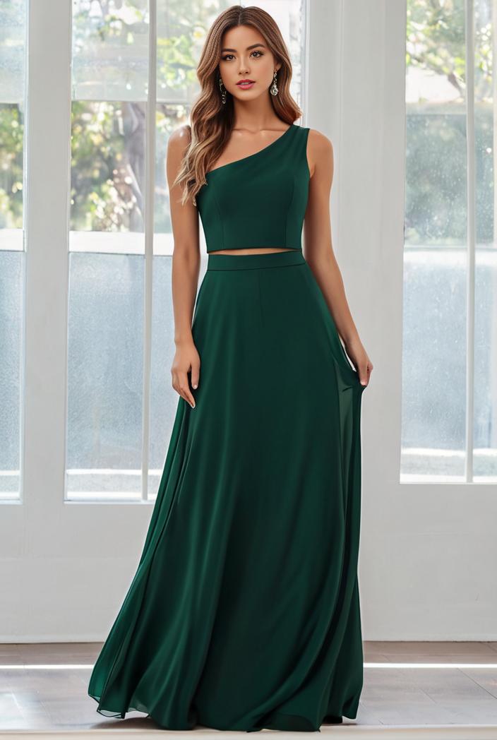 flowy chiffon one shoulder with three straps bridesmaid dress 115462