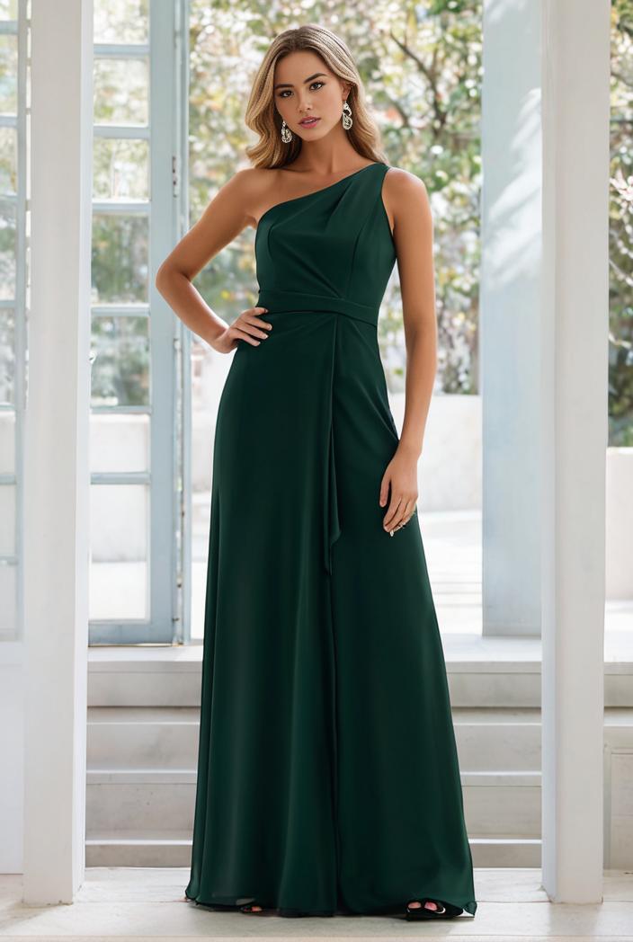 flowy chiffon one shoulder with three straps bridesmaid dress 115464