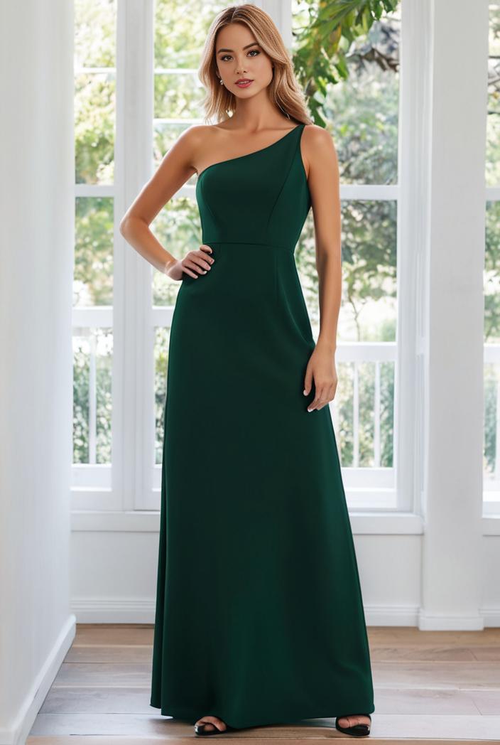 flowy chiffon one shoulder with three straps bridesmaid dress 115471