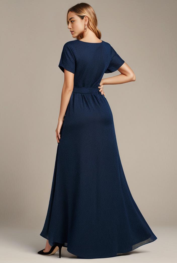 glitter high low front side slit ruffled v neck evening dress 115634