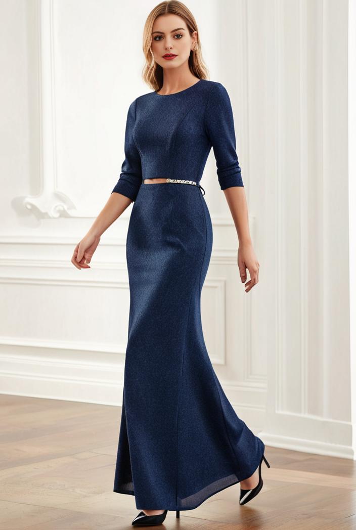 3 4 sleeve bodycon plunging back sequin evening dress 103098