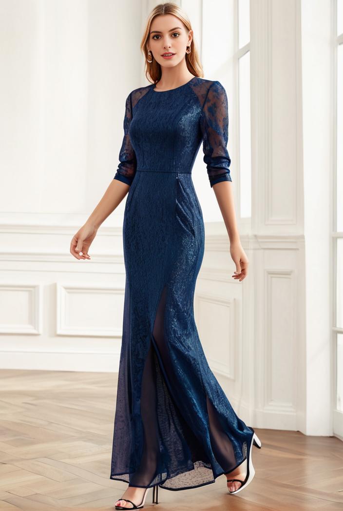 3 4 sleeve bodycon plunging back sequin evening dress 103104