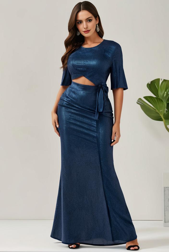 3 4 sleeve bodycon plunging back sequin evening dress 103108