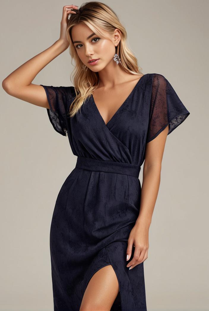glitter high low front side slit ruffled v neck evening dress 115649