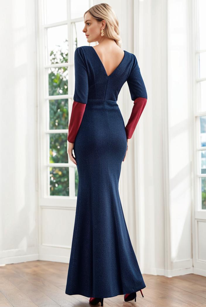 3 4 sleeve bodycon plunging back sequin evening dress 103120