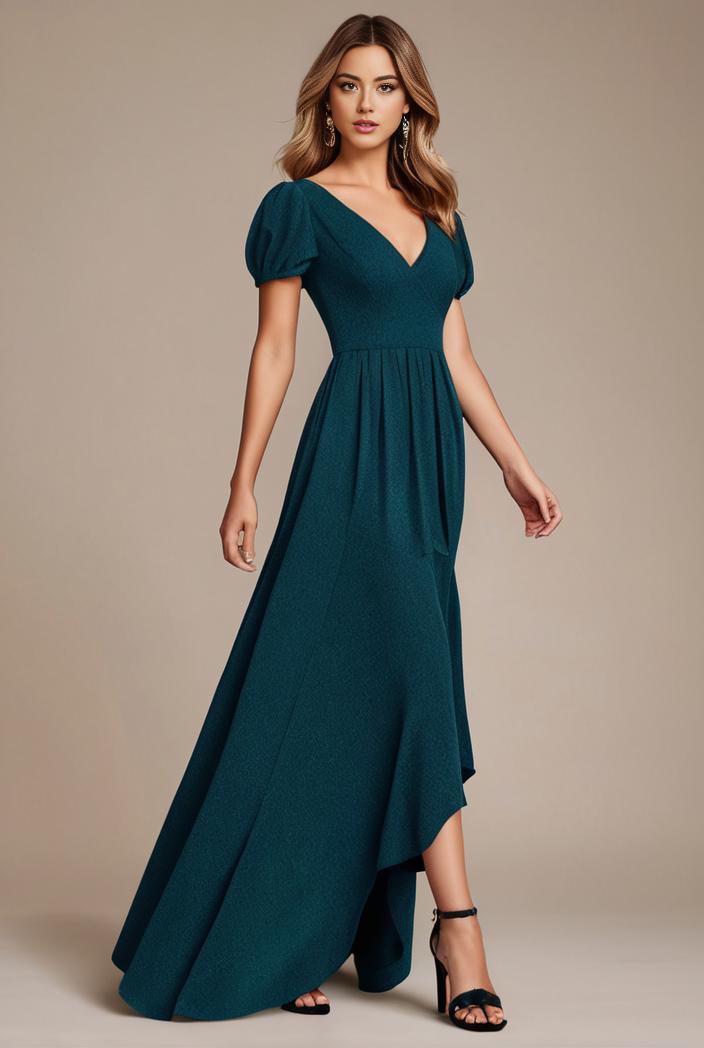 glitter high low front side slit ruffled v neck evening dress 115659