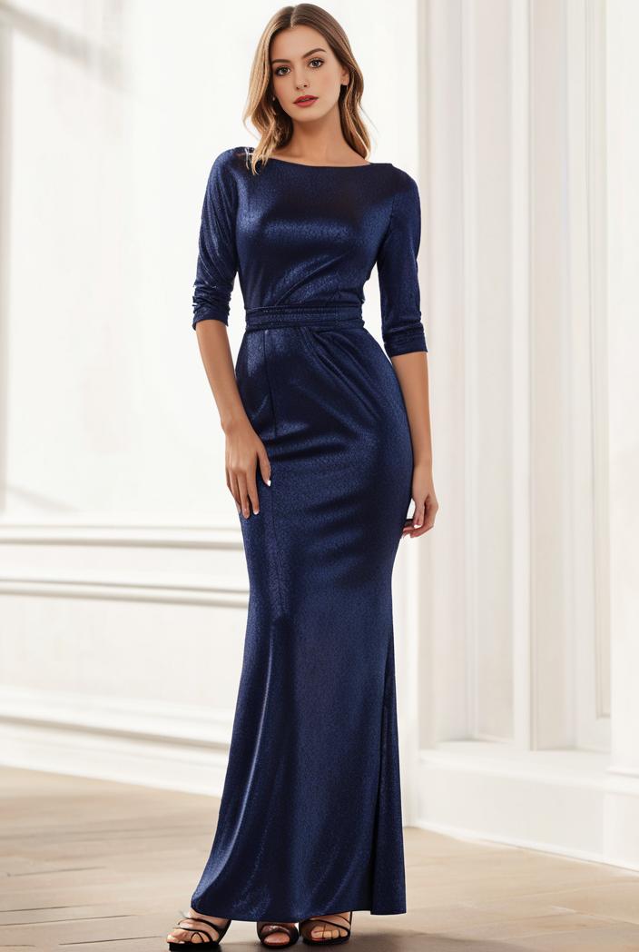 3 4 sleeve bodycon plunging back sequin evening dress 103121