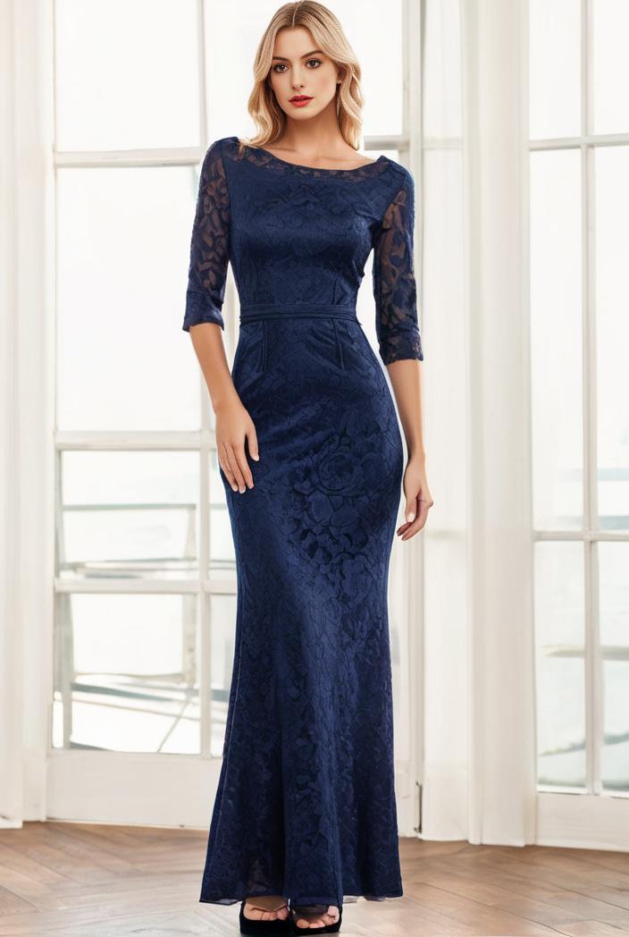 3 4 sleeve bodycon plunging back sequin evening dress 103127