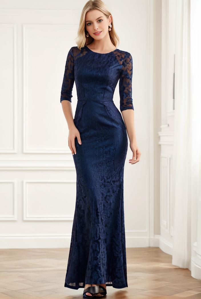 3 4 sleeve bodycon plunging back sequin evening dress 103128