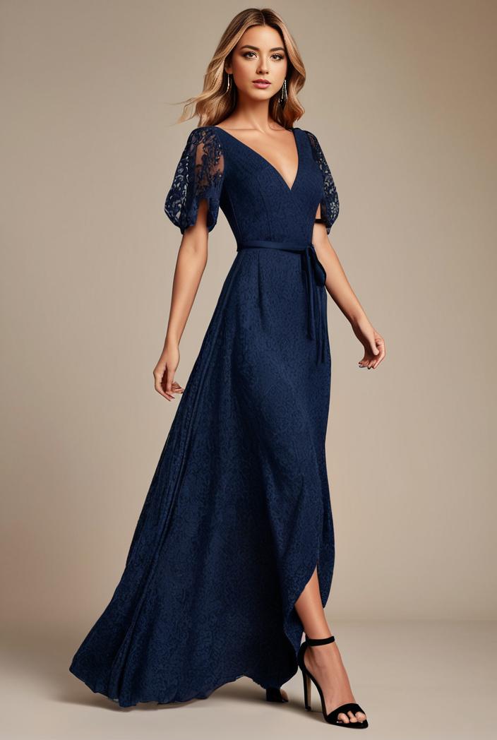 glitter high low front side slit ruffled v neck evening dress 115670