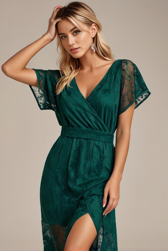 glitter high low front side slit ruffled v neck evening dress 115681