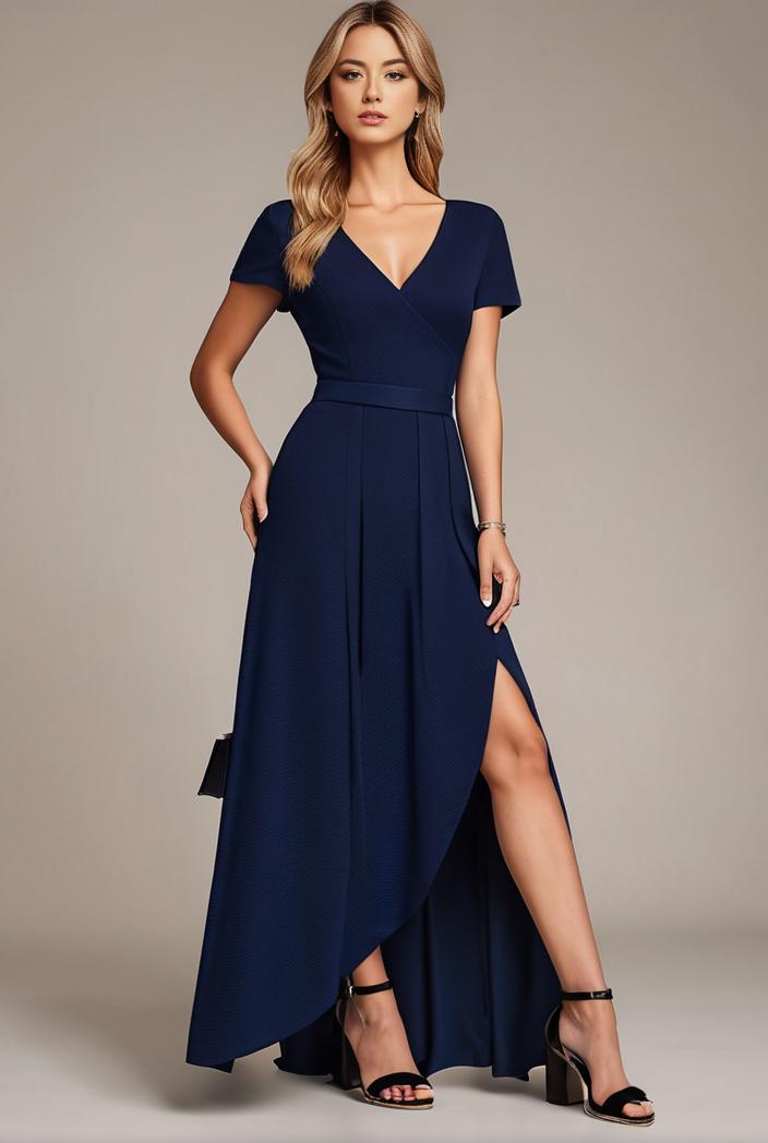 glitter high low front side slit ruffled v neck evening dress 115699