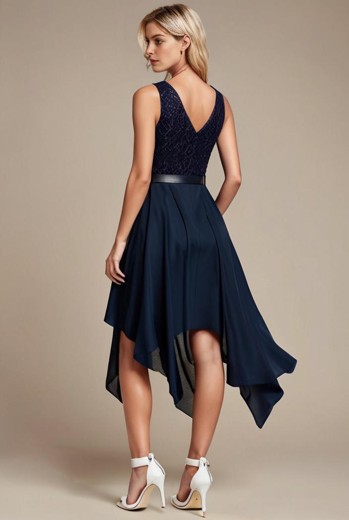 deep v neck lace chiffon bridesmaid dress with asymmetrical hem 104165