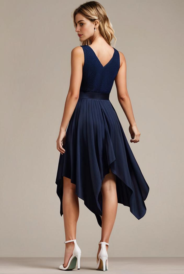 deep v neck lace chiffon bridesmaid dress with asymmetrical hem 104167