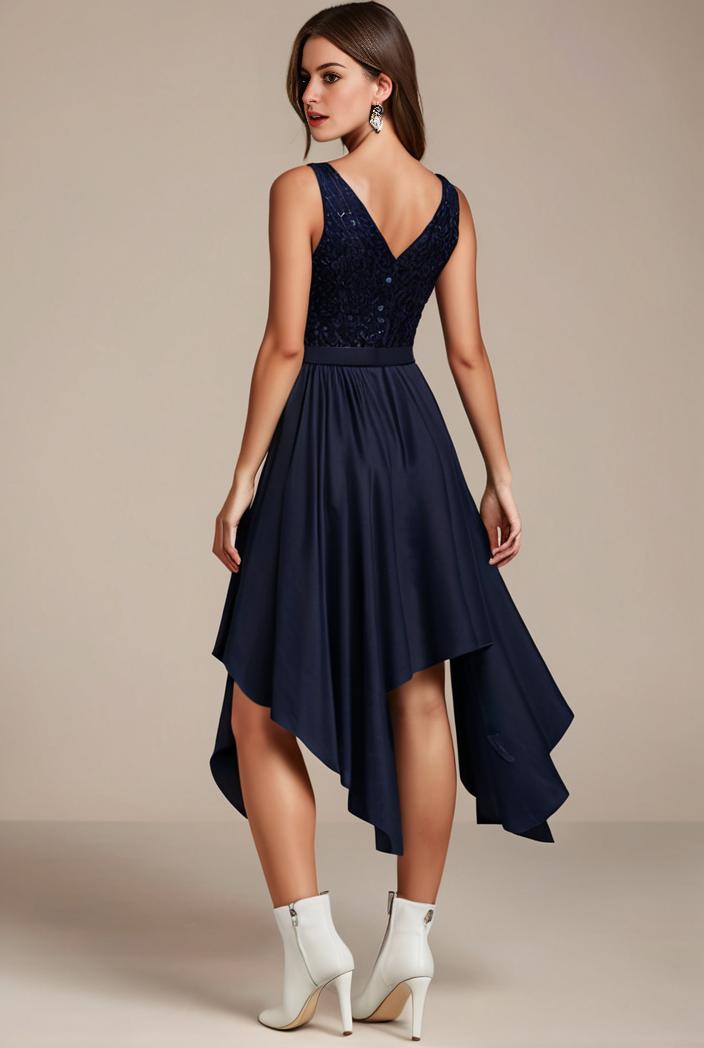 deep v neck lace chiffon bridesmaid dress with asymmetrical hem 104168