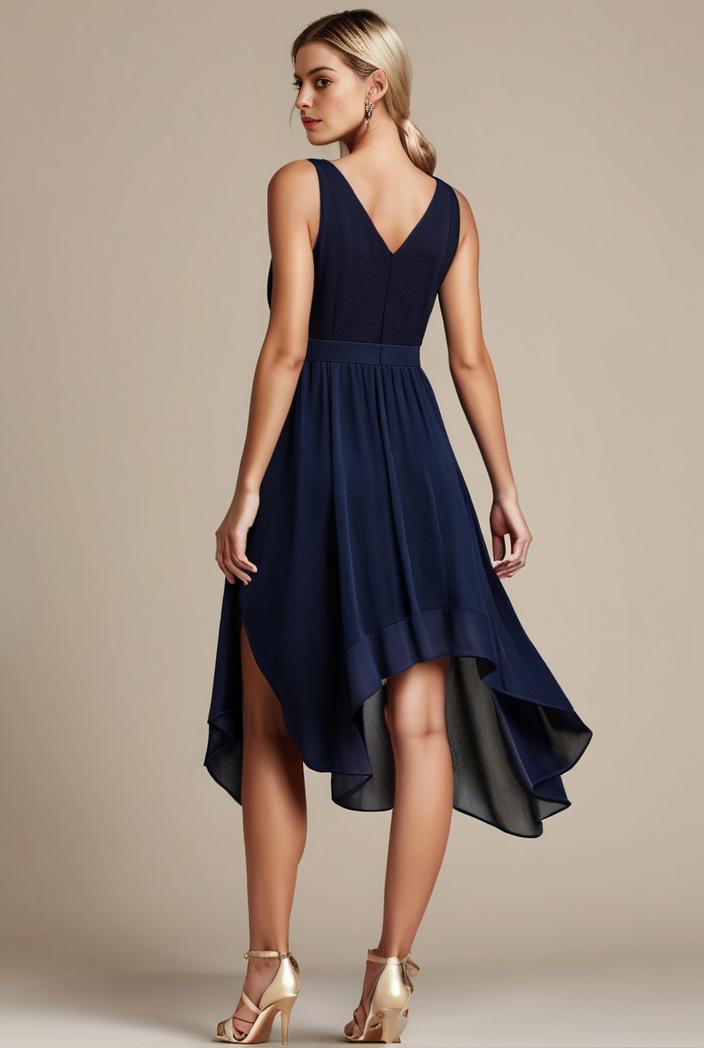 deep v neck lace chiffon bridesmaid dress with asymmetrical hem 104170