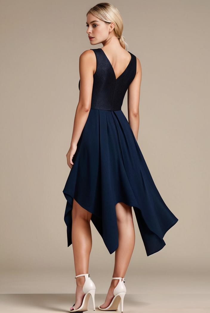 deep v neck lace chiffon bridesmaid dress with asymmetrical hem 104171